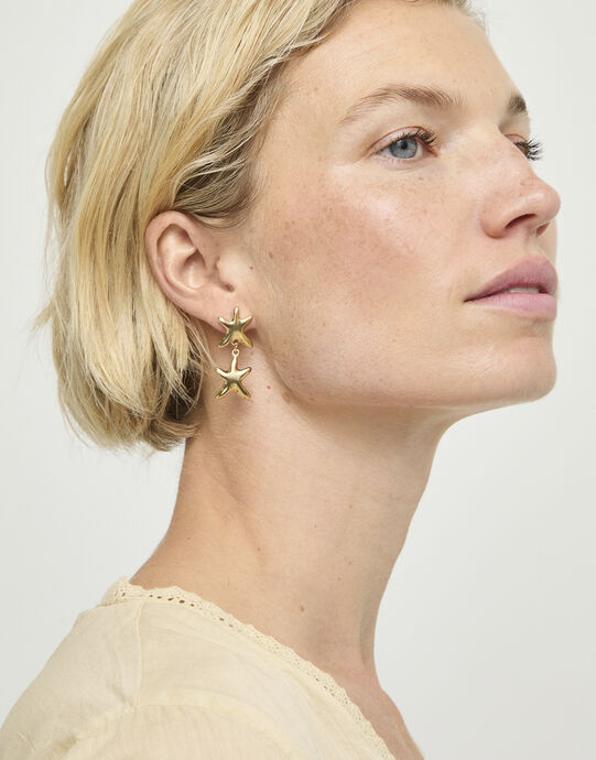 Long earrings with 2 starfishes, Golden, large