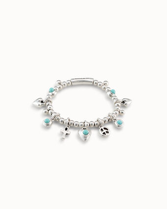 Sterling silver-plated beads bracelet with 5 murano glass charms
