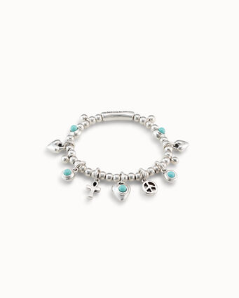 Pulsera de bolas bañadas en plata de ley con 5 charms con cristal de murano