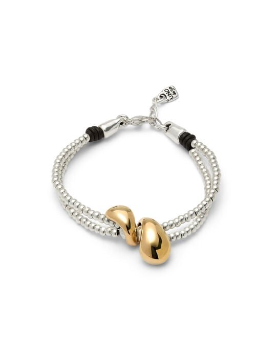 Pulsera doble ba&ntilde;ada en plata con dos gotas en oro