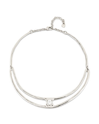 Sterling silver-plated double rigid necklace with white cubic zirconia