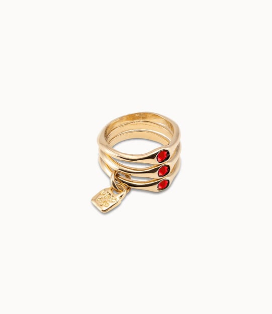 Triple ring with red crystals, Golden, large