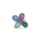 Ring with four multicoloured drop-shaped faceted crystals