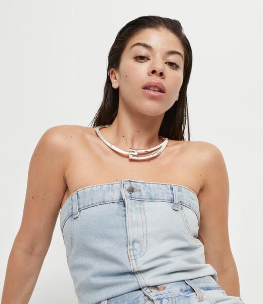 Sculpted Choker Necklace, Silver, large