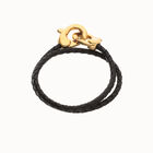 Double black leather bracelet with interlocking carabiner
