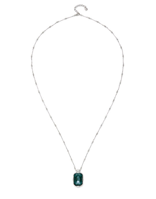 Multi-position necklace with a rectangular green faceted crystal