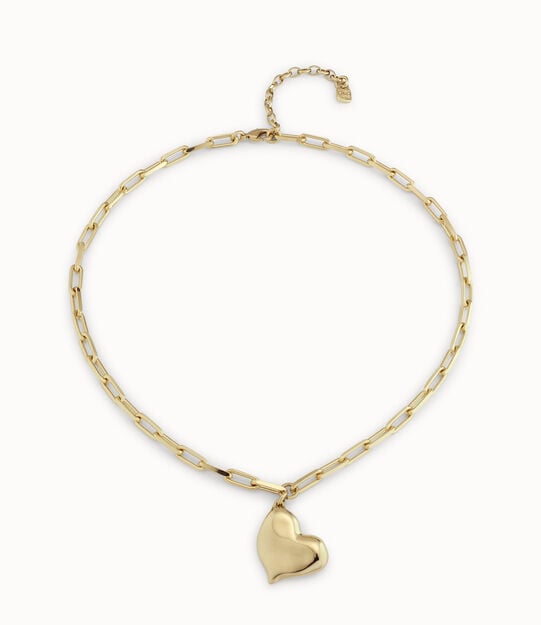 Link chain necklace with heart, Golden, large