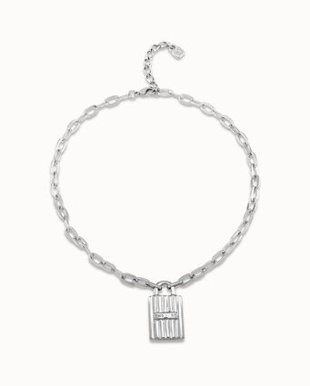 Silver pendant with links and padlock pendant