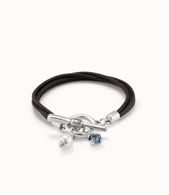 Pulsera de cuero bañada en plata de ley con charms