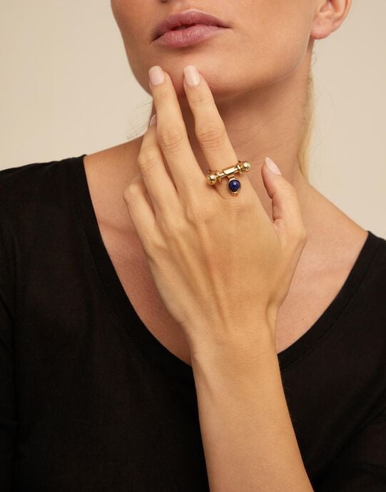 Charm with blue stone, Golden, large