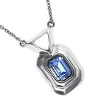 Necklace with rectangular blue faceted crystal