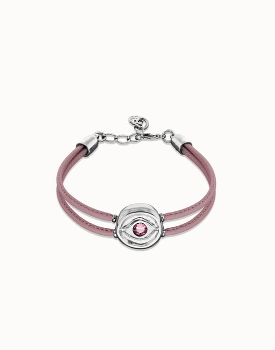 Double lilac leather birthstone bracelet with eye