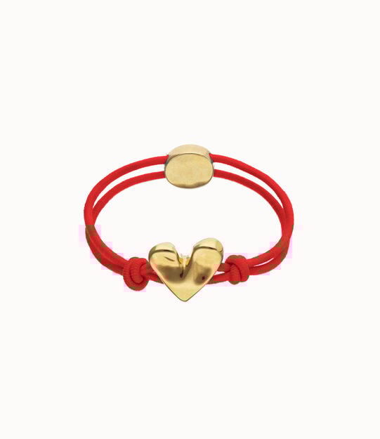 Bracelet en fil elastique rouge avec c&oelig;ur plaqu&eacute; or 18k