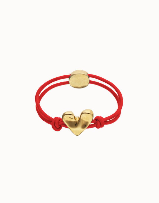 Pulsera de hilo el&aacute;stico rojo con coraz&oacute;n ba&ntilde;ado en oro 18k