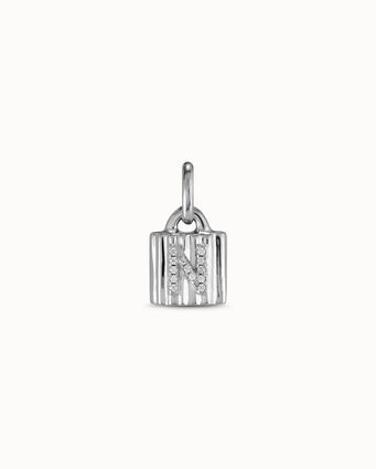 Sterling silver-plated padlock charm with topaz letter N