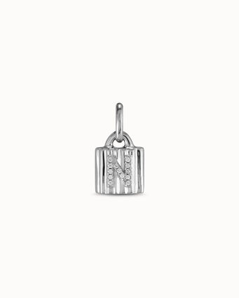 Charm lucchetto placcato argento Sterling con lettera N di topazi