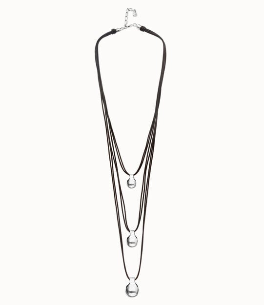 Multi strand leather necklace with three spheres