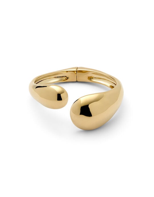 Pulsera r&iacute;gida ba&ntilde;ada en oro con dos gotas irregulares
