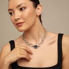 Short link chain necklace with large blue crystal