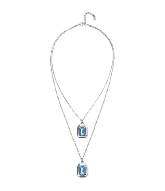 Double necklace with two rectangular faceted crystals