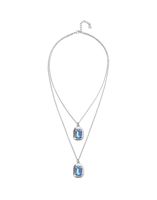 Double necklace with two rectangular faceted crystals