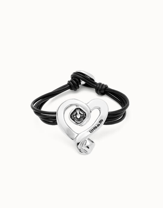 Multi strand leather bracelet with a heart