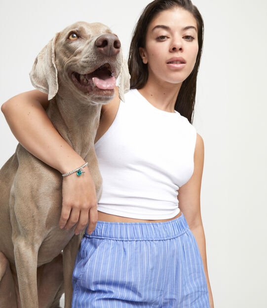 Beaded stretch bracelet with a murano glass and a dragonly, Silver, large