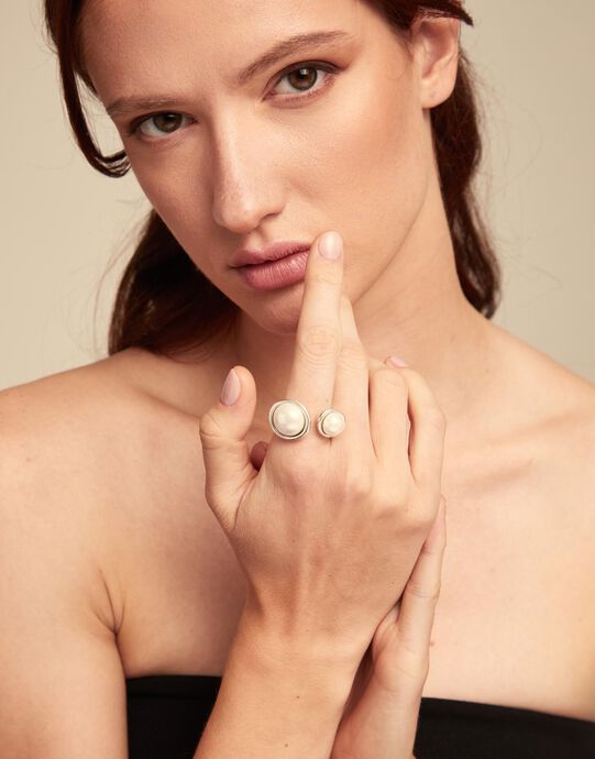 Ring with pearls, Silver, large