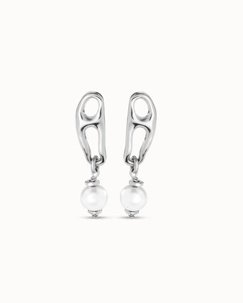 Sterling silver-plated earrings with link and pearl