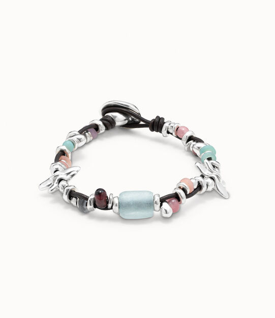 Leather bracelet with multicolor crystals