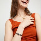 Double black leather birthstone bracelet with eye