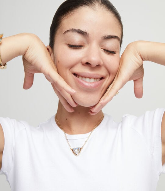 Pendant chain link necklace with multicolor crystal, Golden, large