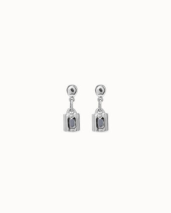 Sterling silver-plated padlock shaped earrings with crystals