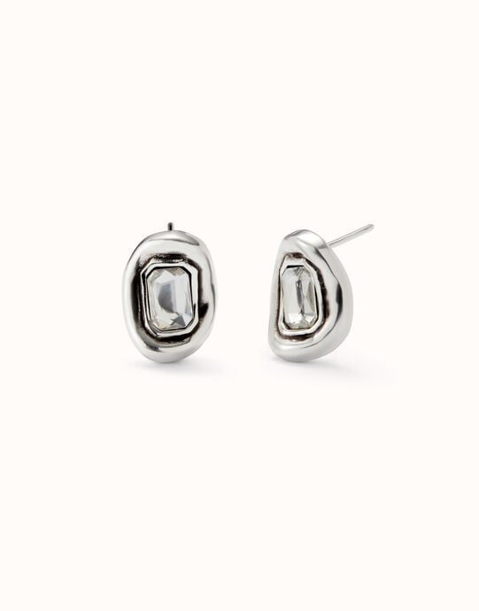 Stud earrings with white faceted crystal
