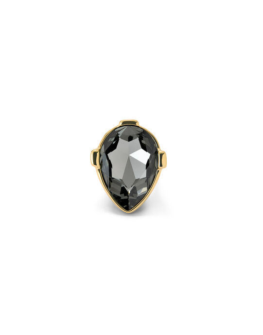 Drop-shaped ring with a grey faceted crystal