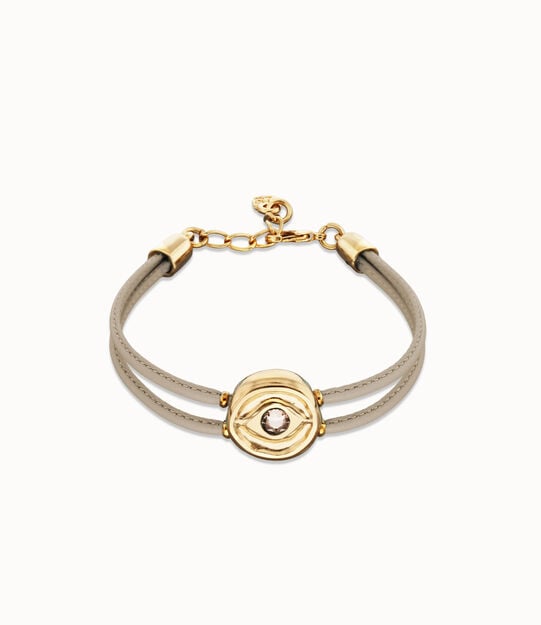 Pulsera doblede cuero marfil con ojo bañado en oro 18k