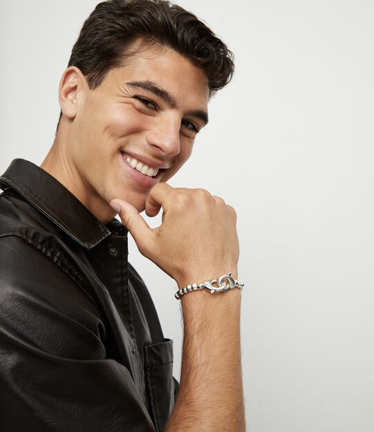 Beads bracelet with interlocking carabiner, Silver, large