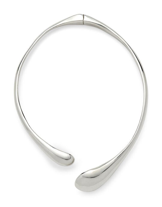 Collar r&iacute;g&iacute;do ba&ntilde;ado en plata con forma de gotas irregulares