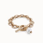 Large link chain bracelet with a pearl
