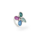 Ring with four multicoloured drop-shaped faceted crystals