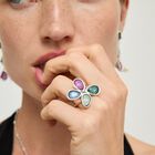 Ring with four multicoloured drop-shaped faceted crystals