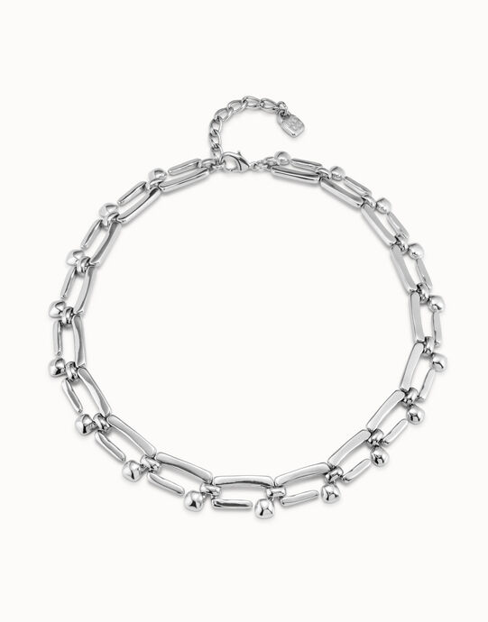 Short nail shaped link chain necklace, Silver, large