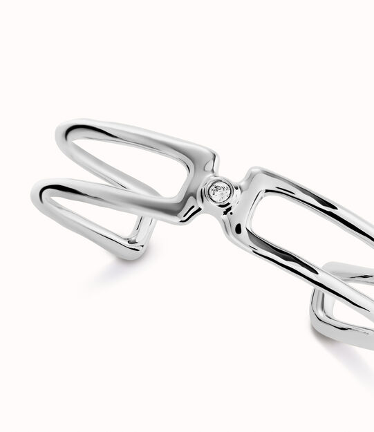 Sterling silver-plated bangle bracelet with white topaz