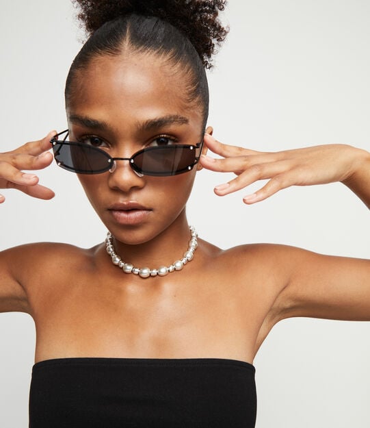 Beaded short necklace, Silver, large