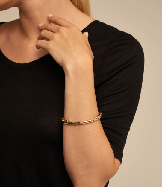 Beaded stretch bracelet with tubular piece, Golden, large