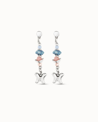 Sterling silver-plated dangling earrings with multicolor handmade crystals