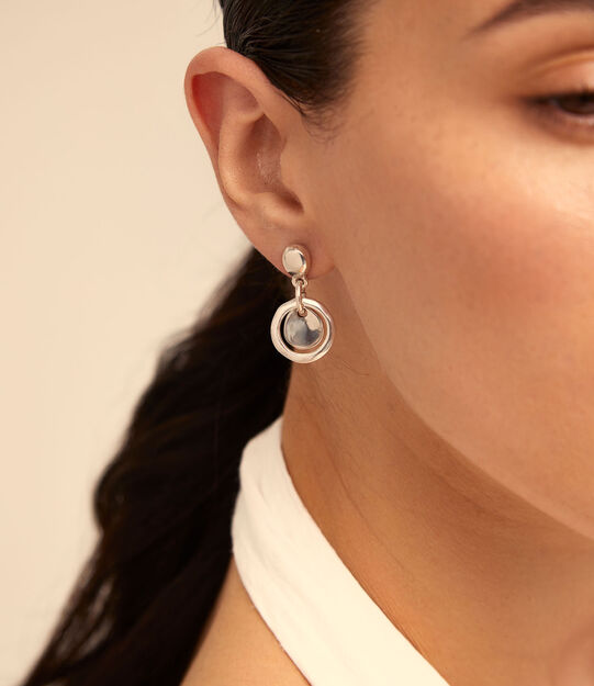 Circle drop earrings, Silver, large
