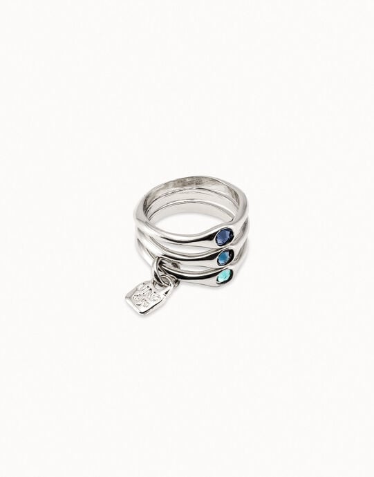 Anillo triple ba&ntilde;ado en plata de ley con cristales azules.