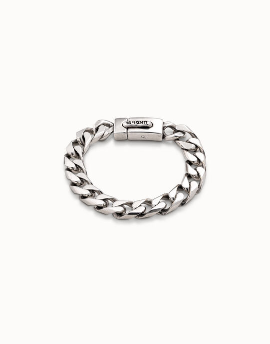 Pulsera ba&ntilde;ada en plata ley con cadena barbada y cierre autom&aacute;tico