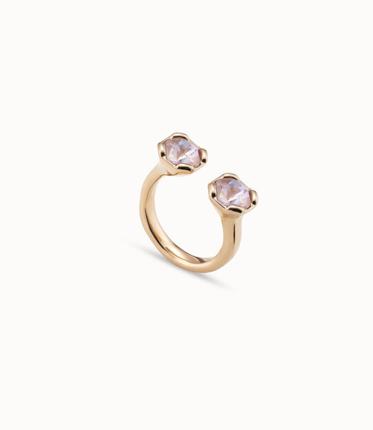 18K gold-plated ring with two pink crystals facing each other